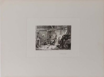 The Village Forge Etching 1864 Robert Brandard