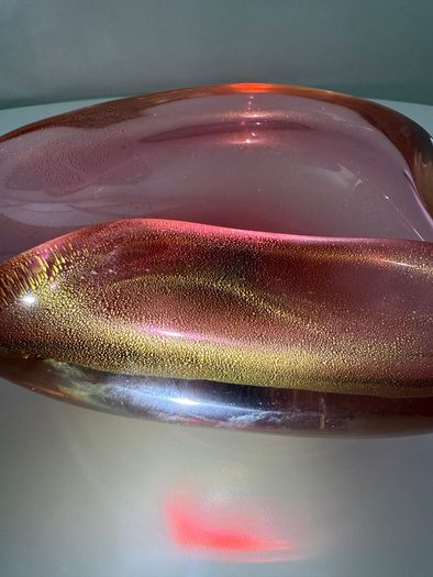 Rare Murano Art Glass Bowl. Attributed to Archimede Seguso. Pink & Gold Polveri c.1950s