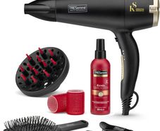 TRESemme Keratin Smooth Volume Shine Hair Dryer & Diffuser Gift Set - 2200W Powerful Blow Dryer, Heat Protection, Paddle Brush, Accessories, Black