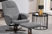 Linen Swivel Recliner Chair with Footstool, Upholstered Reclining Armchair with Wooden Base for Living Room, Grey
