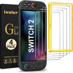 [4-Pack for Switch 2 Screen Protector with Alignment Frame Tool, 30-second installation- Bubble-Free Application - 9H Hardness -Tempered Glass Protection Film for Nintendo Switch 2 Model 2025