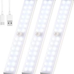 Under Cupboard Lights,Motion Sensor Lights Indoor 28LED Closet Type-C Wireless Kitchen Light Cabinet Under Counter Lighting Rechargeable Battery Powered Bedroom Night Homelife Stick On for Shelf Stair [Energy Class A]