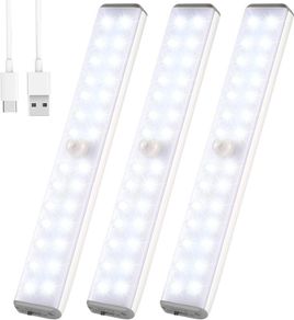 Under Cupboard Lights,Motion Sensor Lights Indoor 28LED Closet Type-C Wireless Kitchen Light Cabinet Under Counter Lighting Rechargeable Battery Powered Bedroom Night Homelife Stick On for Shelf Stair [Energy Class A]