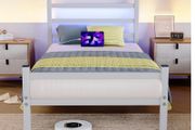 3ft Single Bed Frame with Headboard &amp; LED Lights,Heavy Duty Metal Platform Bed Frame with Charging Station,Mattress Base/Strong Steel Slats Support/Under-bed Storage/Easy