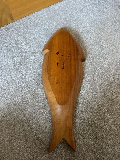 Vintage Hand Carved Wooden Fish Shaped Serving Bowl