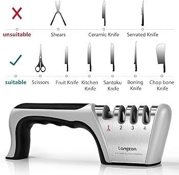 NEW SALE | Sharpener, 4 in 1 Kitchen Knife Sharpening 4 Stage Manual Knife Sharperener Tool with Cut Protection Gloves for Sharpening Kitchen Knives, Scissors