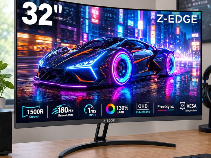 32-Inch QHD Curved Gaming Monitor, 180Hz 1440p, 1ms MPRT, 1500R VA Display, FreeSync, HDMI & DisplayPort, VESA Mountable