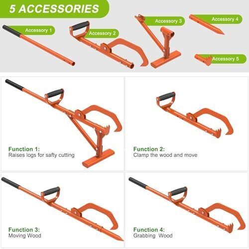Log Lifter, Timberjack Cant Hook Heavy Duty Roller Tool Forestry Wood Jack 4in1 Handled Firewood Peavey Multitool for Grabbing Moving and Clamping with Non-Slip Handle, 114-128cm