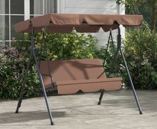 3-Seat Swing Chair Garden Swing Seat with Adjustable Canopy for Patio, Brown