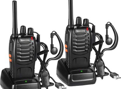 2PCS Walkie Talkies Rechargeable Walkie Talkie Long Range Two-Way Radio Walky Talky Set with Earpieces and LED Light Voice Prompt for Field Survival Biking and Hiking