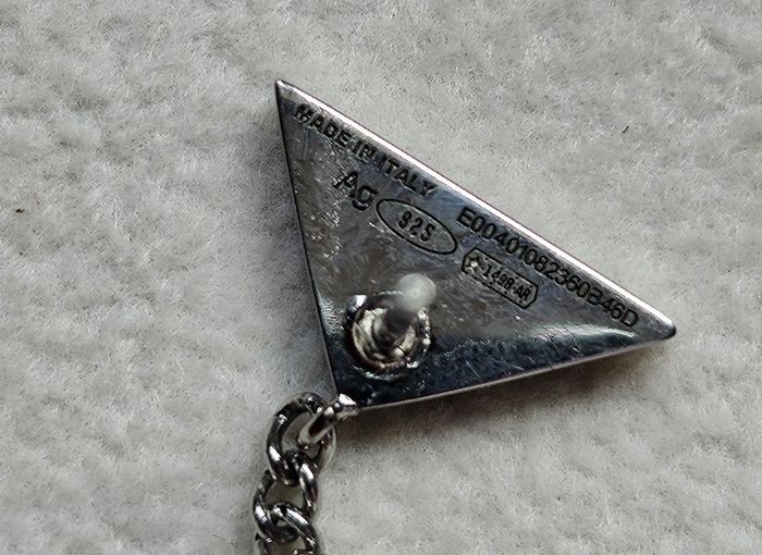 Prada Triangle Sterling Silver Chain Drop Earrings