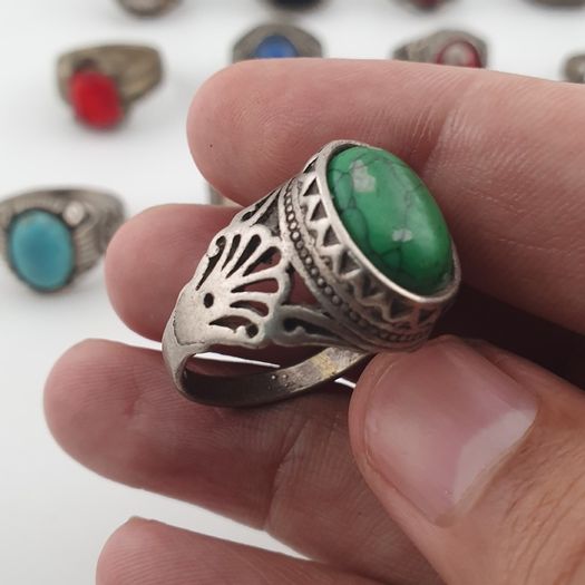 Antique Rings Lot 15 Mixed Brass, Stone & Glass Rings