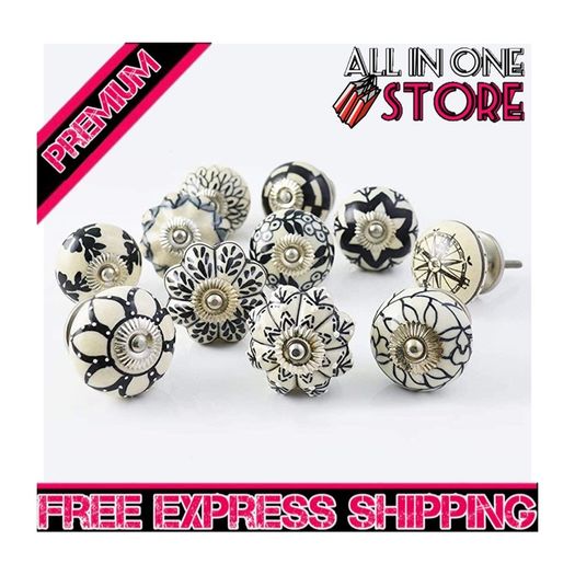 20 Black & White Ceramic knobs Cabinet Handles Kitchen pulls Drawer Puller (FREE SHIPPING)
