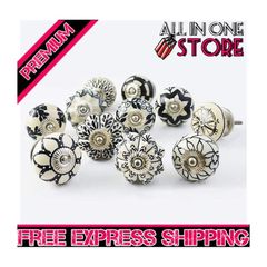 20 Black & White Ceramic knobs Cabinet Handles Kitchen pulls Drawer Puller (FREE SHIPPING)