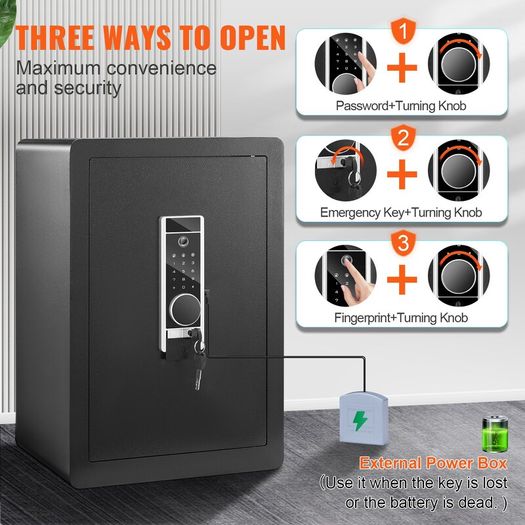 Safe, 2.2 Cubic Feet Home Safe, Steel Security Safe with Fingerprint, Digital Keypad and 2 Keys, Cabinet Safe with Large Fire-proof Bag, Protect Cash, Gold, Jewelry, Documents,