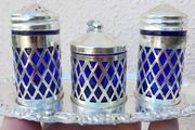 Vintage Silver Plate Salt and Pepper Shakers, Cobalt Blue Glass Liners