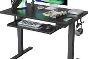 NEW SALE | Height Adjustable Electric Standing Desk with Keyboard Tray, 100 x 60 cm Sit Stand up Desk with Splice Board, Black Frame/Black Top