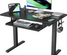 NEW SALE | Height Adjustable Electric Standing Desk with Keyboard Tray, 100 x 60 cm Sit Stand up Desk with Splice Board, Black Frame/Black Top