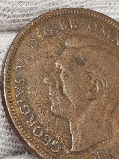 Great Britain 1938 King George VI Penny Possible Obverse Mint Error Planchet Error