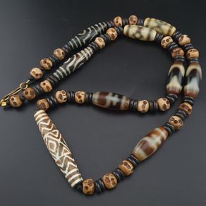 Antique Burmese Pumtek Pyu & Himalayan Tibetan Agate with Skull Shape Beads Necklace