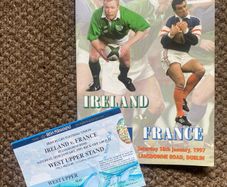 Very Rare 1997 Ireland v France - Five Nations Championship Programme + Match Ticket