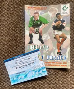 Very Rare 1997 Ireland v France - Five Nations Championship Programme + Match Ticket
