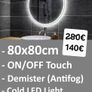 LED Bathroom Mirror Round 80cm Demister Antifog Image 2