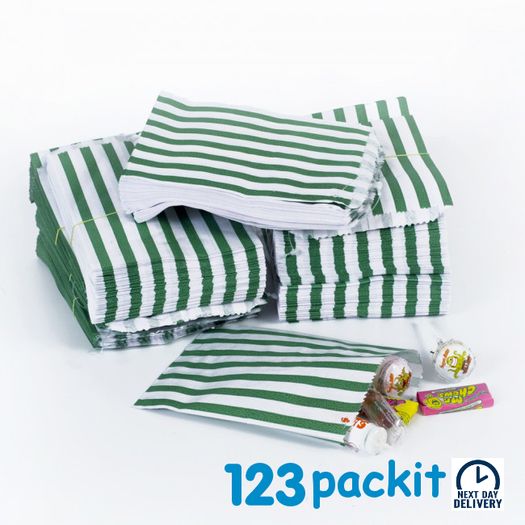 LOT of 400 pcs GREEN stripe sweet bags 5x7" ideal for candy weddings parties candy cart shop small retails and sweet shops SIZE 5x7 inches