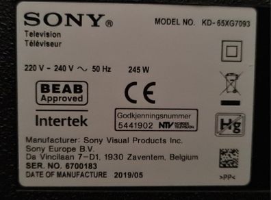 Sony 65" Smart tv 4K 2019