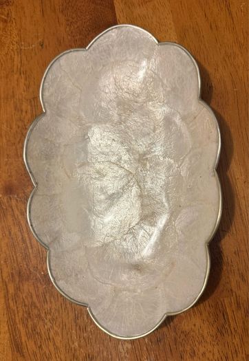 Vintage Capiz Oval Scalloped deep serving plate
