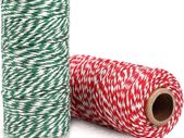 Cotton String 200m Red & White String and Green & White String, 2 mm Butchers String Bakers Twine for Gardening,Decoration,Tying,Crafts and Gift Wrapping