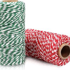 Cotton String 200m Red & White String and Green & White String, 2 mm Butchers String Bakers Twine for Gardening,Decoration,Tying,Crafts and Gift Wrapping