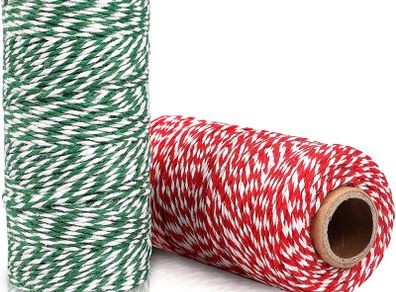 Cotton String 200m Red & White String and Green & White String, 2 mm Butchers String Bakers Twine for Gardening,Decoration,Tying,Crafts and Gift Wrapping