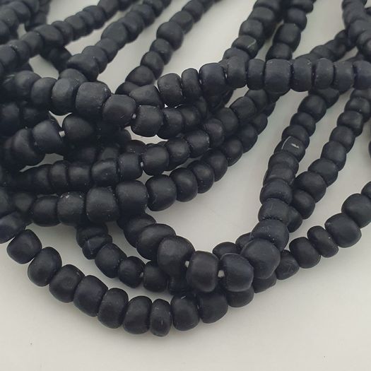 Antique African Style Dark Black Blue 5-6.6mm Glass Beads Necklace Strand