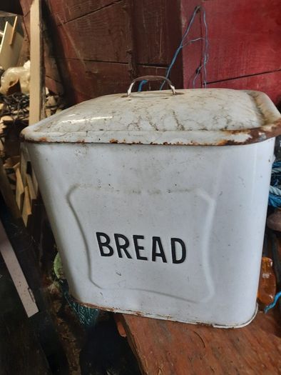 vintage enamel bread bin