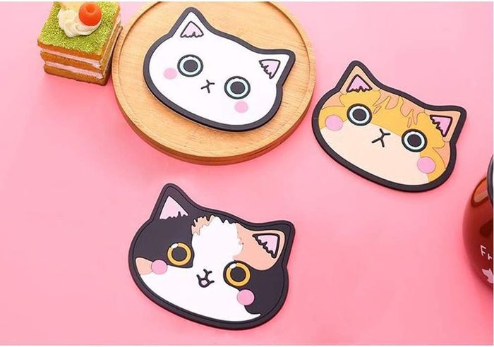 Cat Cup Silicone Coaster Mug - Rubber Mat for Wine, Glass, Tea- Best Housewarming Beverage, Drink, Beer- Home House Kitchen Decor - Wedding Registry Gift Idea (Black)