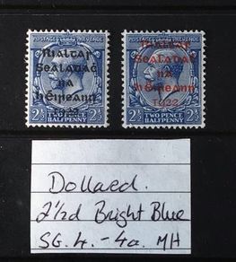 Ireland 1922 Dollard 2.5d Bright Blue with Red and Black Overprints Sg4, 4a MH
