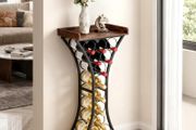 15 Bottle Wine Rack,Iron Freestanding Floor Wine Holder, Mini Bar Stand Liquor Cabinet with Wood Tabletop, For Home Bar,Kitchen,Living Room,Dining Room