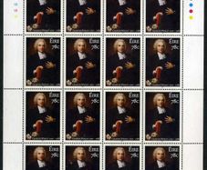 2007 Ireland 150th 300th Anniversary of the Birth of Charles Wesley (Founder of Methodism) Commemorative Stamp Sheetlet Plate 1A1A1A1A Mint Never Hinged (MNH)