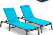2Pcs Chaise Lounge Aluminum Patio Lounge Chairs with Adjustable 5-Position Recliner and Full Flat Tanning Chairs