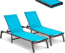 2Pcs Chaise Lounge Aluminum Patio Lounge Chairs with Adjustable 5-Position Recliner and Full Flat Tanning Chairs