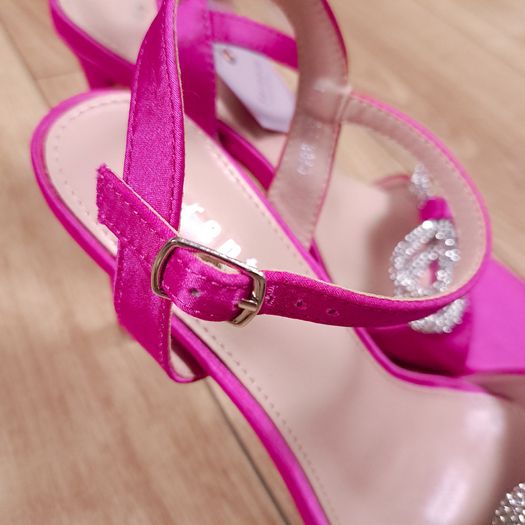Sorento Fuchsia Pink Satin Diamante Bow High Heel Sandals 5UK/38EU
