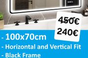 LED Bathroom Mirror 100x70cm Speakers Antifog Demister 3 Color Temperature Dual LED Black Frame Bright Light Touch Switch Makeup Cosmetic