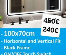LED Bathroom Mirror 100x70cm Speakers Antifog Demister 3 Color Temperature Dual LED Black Frame Bright Light Touch Switch Makeup Cosmetic