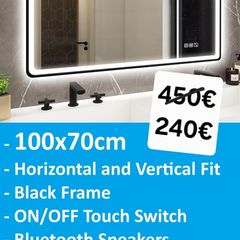 LED Bathroom Mirror Bluetooth Antifog Dual LED Makeup Bright Light Vanity 100x70cm or 70x100cm