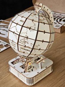 Quirky, fun, wooden wood world globe, functional movement