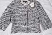 Marie Mero White Navy Textured Cropped Jacket 10UK/38EU