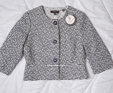 Marie Mero White Navy Textured Cropped Jacket 10UK/38EU
