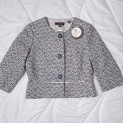 Marie Mero White Navy Textured Cropped Jacket 10UK/38EU