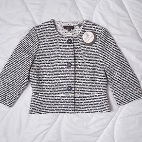 Marie Mero White Navy Textured Cropped Jacket 10UK/38EU